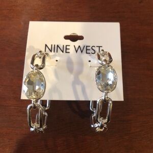 NWT Nine West Rhinestone Gem Hoop Earrings in Silver High Quality Materials
